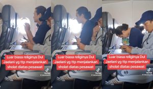 Momen Dul Jaelani Ibadah Salat di Kursi Pesawat Tuai Pujian Netizen