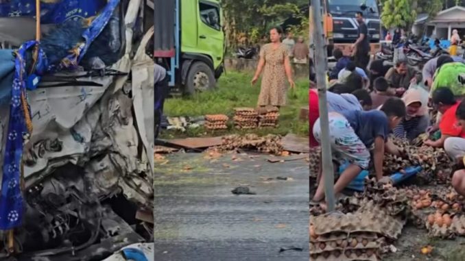 Mobil Angkut Telur Kecelakaan
