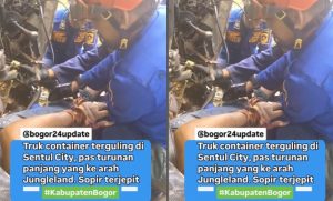Viral Truk Container Terguling di Sentul City, Sopir Terjepit