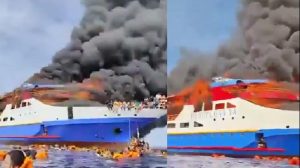 KM Barcelona Terbakar, Penumpang Panik Melompat ke Laut