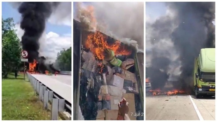 Truk Ekspedisi Terbakar di Jalan Tol Lampung, Muatan Hangus Terbakar